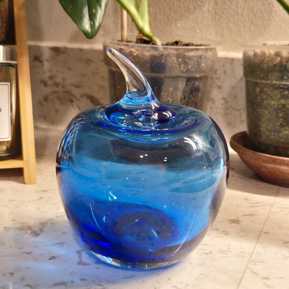 Vintage Cobalt Blue Art Glass Apple